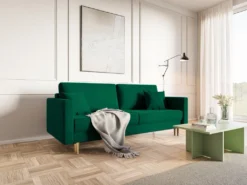 Canapé Convertible - 200 Cm - 3 Places - Velours Hydrophobe - Vert - VALICO -Canapé Soldes Boutique canape 22704885