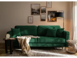 Canapé Convertible - 200 Cm - 3 Places - Velours Hydrophobe - Vert - VALICO -Canapé Soldes Boutique canape 22704887