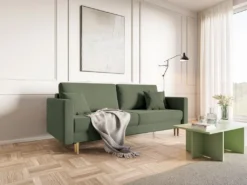 Canapé Convertible - 200 Cm - 3 Places - Velours Hydrophobe - Olive - VALICO -Canapé Soldes Boutique canape 22704897