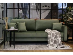 Canapé Convertible - 200 Cm - 3 Places - Velours Hydrophobe - Olive - VALICO -Canapé Soldes Boutique canape 22704899