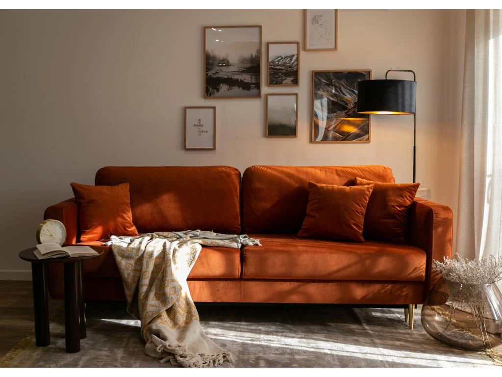 Canapé Convertible - 200 Cm - 3 Places - Velours Hydrophobe - Cuivre - VALICO 4 Canapé Convertible - 200 Cm - 3 Places - Velours Hydrophobe - Cuivre - VALICO – Image 4