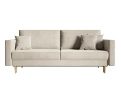 Canapé Convertible - 200 Cm - 3 Places - Velours Hydrophobe - Beige - VALICO