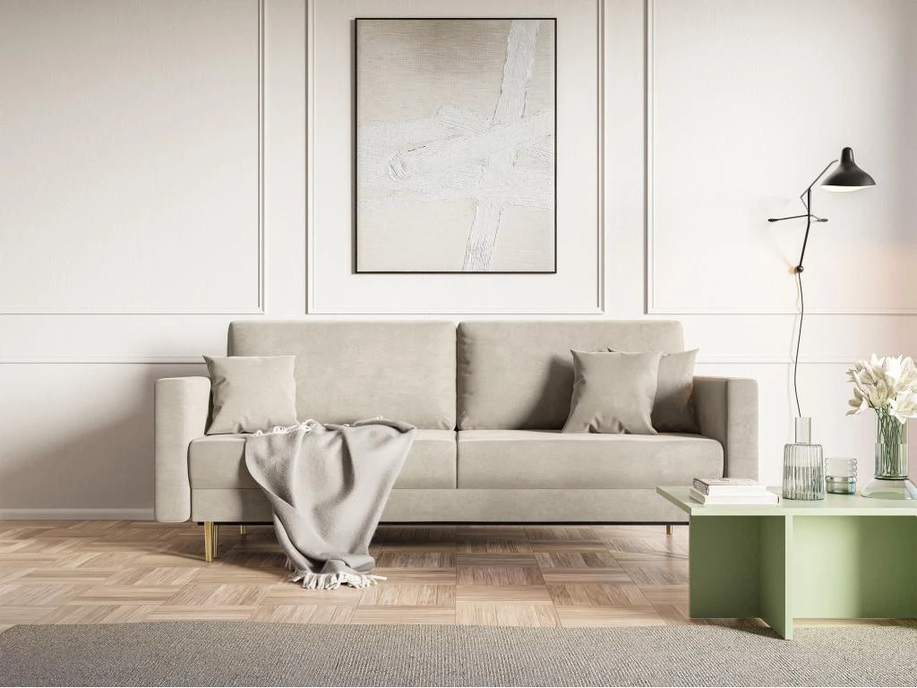 Canapé Convertible - 200 Cm - 3 Places - Velours Hydrophobe - Beige - VALICO 2 Canapé Convertible - 200 Cm - 3 Places - Velours Hydrophobe - Beige - VALICO – Image 2