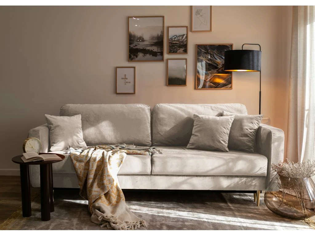 Canapé Convertible - 200 Cm - 3 Places - Velours Hydrophobe - Beige - VALICO 4 Canapé Convertible - 200 Cm - 3 Places - Velours Hydrophobe - Beige - VALICO – Image 4