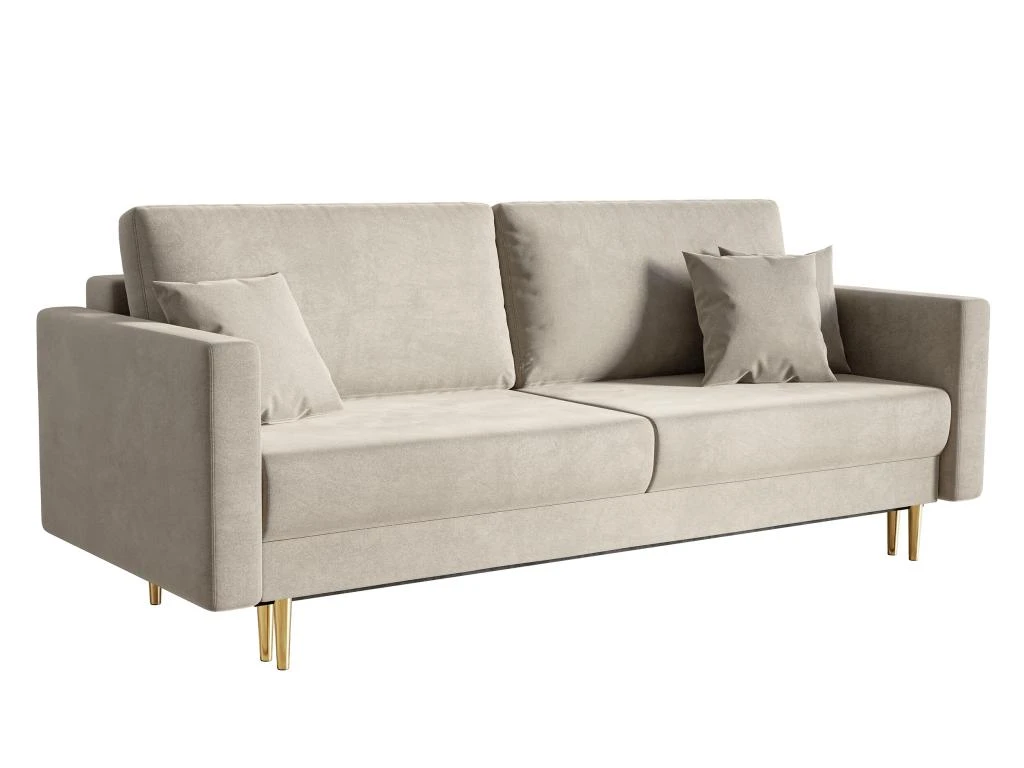 Canapé Convertible - 200 Cm - 3 Places - Velours Hydrophobe - Beige - VALICO 5 Canapé Convertible - 200 Cm - 3 Places - Velours Hydrophobe - Beige - VALICO – Image 5