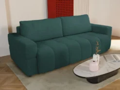 Canapé 3 Places Convertible En Tissu Bouclette Bleu Canard ISSORO -Canapé Soldes Boutique canape 22729799