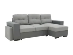 Canapé D'angle Convertible Réversible 3 Places JAMES - L 245 X H 91 X P 139 Cm - Coffre Et 2 Poufs - Anthracite Et Gris -Canapé Soldes Boutique canape 22736075