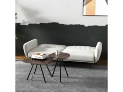 Canapé Convertible 3 Places Design Contemporain Dossier Inclinable Modulable Bois Hévéa Noir Tissu Blanc Cassé -Canapé Soldes Boutique canape 22736393