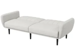 Canapé Convertible 3 Places Design Contemporain Dossier Inclinable Modulable Bois Hévéa Noir Tissu Blanc Cassé -Canapé Soldes Boutique canape 22736395