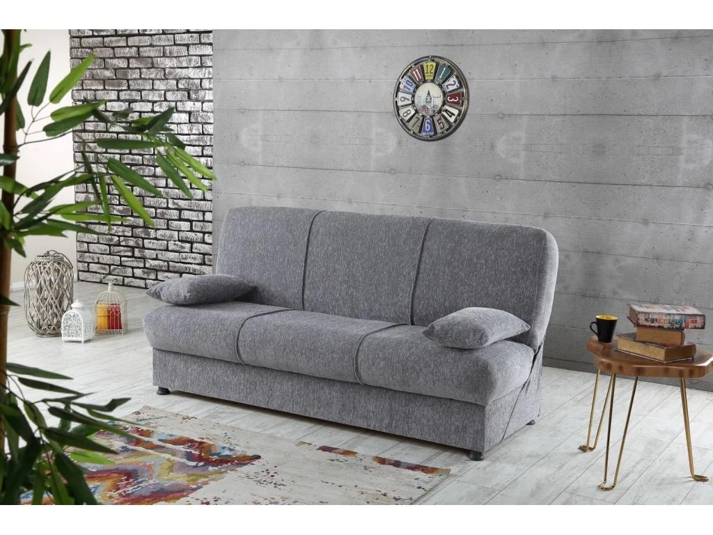 Canapé Alvaro, Canapé Conteneur 3 Places Avec 2 Coussins Inclus, Canapé De Salon En Tissu Rembourré Avec Ouverture Clic-clac, 180x81h90 Cm, Gris 2 Canapé Alvaro, Canapé Conteneur 3 Places Avec 2 Coussins Inclus, Canapé De Salon En Tissu Rembourré Avec Ouverture Clic-clac, 180x81h90 Cm, Gris – Image 2