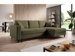 Canapé D'angle - 230 Cm - En L Avec Un Coffre De Rangement - Velours Hydrophobe - Olive - Côté Droit - NALIKA