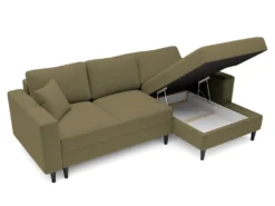 Canapé D'angle - 230 Cm - En L Avec Un Coffre De Rangement - Velours Hydrophobe - Olive - Côté Droit - NALIKA -Canapé Soldes Boutique canape 22805643