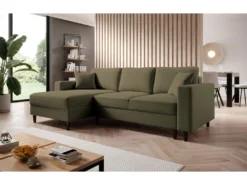 Canapé D'angle - 230 Cm - En L Avec Un Coffre De Rangement - Velours Hydrophobe - Olive - Côté Gauche - NALIKA