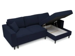 Canapé D'angle - 230 Cm - En L Avec Un Coffre De Rangement - Velours Hydrophobe - Bleu Marin - Côté Droit - NALIKA -Canapé Soldes Boutique canape 22805667