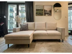 Canapé D'angle - 230 Cm - En L Avec Un Coffre De Rangement - Velours Hydrophobe - Crème - Côté Gauche - NALIKA -Canapé Soldes Boutique canape 22805675