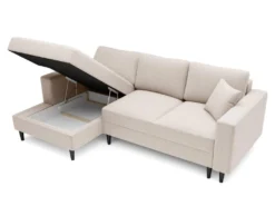 Canapé D'angle - 230 Cm - En L Avec Un Coffre De Rangement - Velours Hydrophobe - Crème - Côté Gauche - NALIKA -Canapé Soldes Boutique canape 22805681