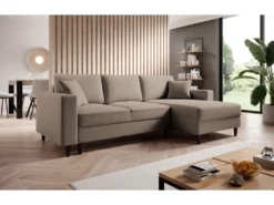 Canapé D'angle - 230 Cm - En L Avec Un Coffre De Rangement - Velours Hydrophobe - Beige Foncé - Côté Droit - NALIKA