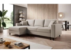 Canapé D'angle - 230 Cm - En L Avec Un Coffre De Rangement - Velours Hydrophobe - Beige - Côté Gauche - NALIKA