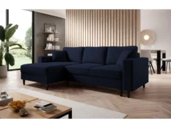 Canapé D'angle - 230 Cm - En L Avec Un Coffre De Rangement - Velours Hydrophobe - Bleu Marin - Côté Gauche - NALIKA