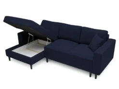 Canapé D'angle - 230 Cm - En L Avec Un Coffre De Rangement - Velours Hydrophobe - Bleu Marin - Côté Gauche - NALIKA -Canapé Soldes Boutique canape 22805713