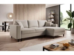 Canapé D'angle - 230 Cm - En L Avec Un Coffre De Rangement - Velours Hydrophobe - Beige - Côté Droit - NALIKA