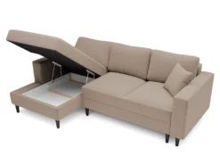 Canapé D'angle - 230 Cm - En L Avec Un Coffre De Rangement - Velours Hydrophobe - Beige Foncé - Côté Gauche - NALIKA -Canapé Soldes Boutique canape 22805737