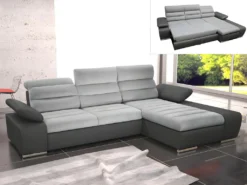 Canapé D'angle Convertible En Tissu Et Simili MIRABEAU - Bicolore Gris/anthracite - Angle Droit