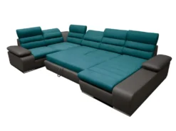 Canapé D'angle Panoramique Convertible En Tissu Et Simili BOILEAU - Bicolore Turquoise/anthracite - Angle Droit -Canapé Soldes Boutique canape 228407