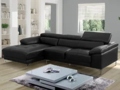 Canapé D'angle En Cuir SOLANGE - Noir - Angle Gauche