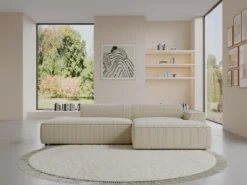 Canapé D'angle Droit En Velours Côtelé Crème NEPIRI