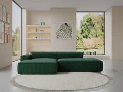 Canapé D'angle Gauche En Velours Côtelé Vert Sapin NEPIRI