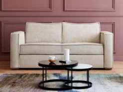 Canapé 3 Places Convertible Express En Velours Côtelé Beige - Couchage 140 Cm - Matelas 14 Cm LORETO -Canapé Soldes Boutique canape 22856465