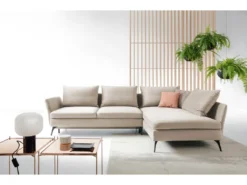 Canapé D'angle - 282 Cm - En L Avec Un Coffre De Rangement - Tissu Hydrophobe - Beige - Côté Droit - DEMISBAL