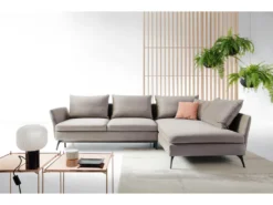 Canapé D'angle - 282 Cm - En L Avec Un Coffre De Rangement - Tissu Hydrophobe - Gris Clair - Côté Droit - DEMISBAL