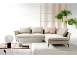 Canapé D'angle - 282 Cm - En L Avec Un Coffre De Rangement - Tissu Hydrophobe - Crème - Côté Droit - DEMISBAL