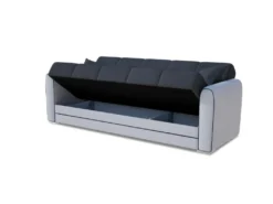 Canapé Dgirou, Canapé Conteneur 3 Places En éco-cuir Et Tissu, Canapé De Salon En Tissu Rembourré Avec Ouverture Clic-clac, 220x84h91 Cm, Blanc Et Gris Foncé