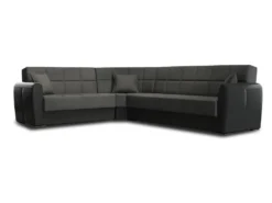 Canapé Dgytkjæ, Canapé D'angle Avec Rangement En éco-cuir Et Tissu, Canapé De Salon Avec Ouverture Clic-clac Et Péninsule Réversible, 305x238h91 Cm, Noir Et Gris Foncé