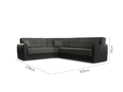 Canapé Dgytkjæ, Canapé D'angle Avec Rangement En éco-cuir Et Tissu, Canapé De Salon Avec Ouverture Clic-clac Et Péninsule Réversible, 305x238h91 Cm, Noir Et Gris Foncé -Canapé Soldes Boutique canape 22872059