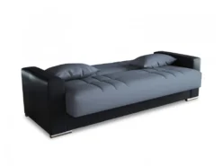 Canapé Dmede, Canapé Conteneur 3 Places En éco-cuir Et Tissu, Canapé De Salon Avec Ouverture Clic-clac Et 2 Coussins Inclus, 230x96h101 Cm, Noir Et Gris