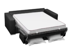 Canapé 3 Places Convertible Express 100% Cuir De Buffle Noir Matelas 18 Cm DELECTEA II -Canapé Soldes Boutique canape 22933157