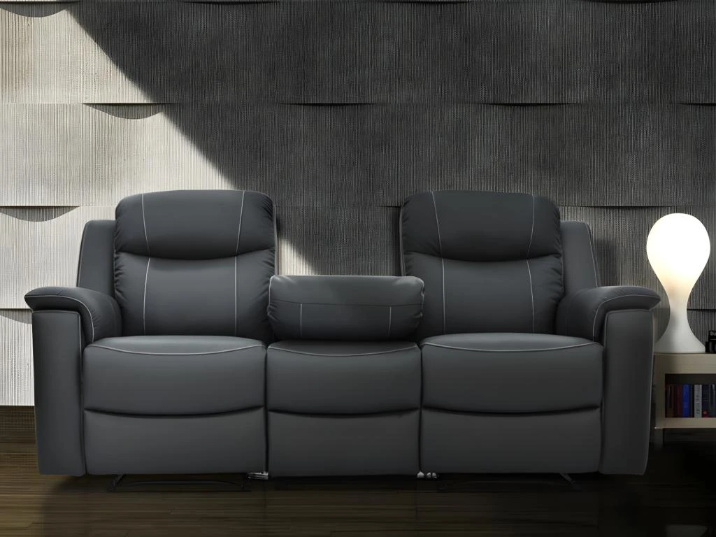 Canapé 3 Places Relax EVASION En Cuir - Gris 1 Canapé 3 Places Relax EVASION En Cuir - Gris