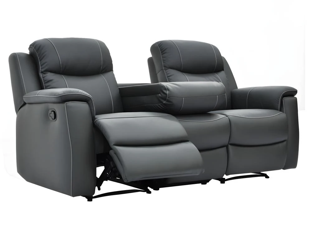 Canapé 3 Places Relax EVASION En Cuir - Gris 2 Canapé 3 Places Relax EVASION En Cuir - Gris – Image 2