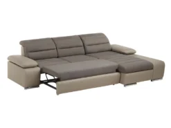 Canapé D'angle Convertible En Tissu Et Simili MIRABEAU - Taupe - Angle Droit -Canapé Soldes Boutique canape 234805