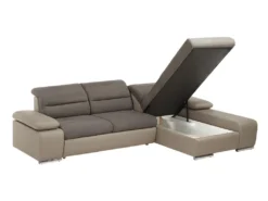 Canapé D'angle Convertible En Tissu Et Simili MIRABEAU - Taupe - Angle Droit -Canapé Soldes Boutique canape 234807