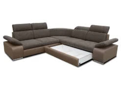 Canapé D'angle Convertible Avec Rangement En Tissu Et Simili RABELAIS - Bicolore Marron Et Taupe -Canapé Soldes Boutique canape 237197