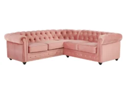 Canapé D'angle En Velours CHESTERFIELD - Rose Pastel -Canapé Soldes Boutique canape 243973