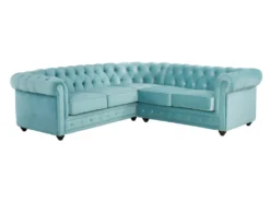 Canapé D'angle En Velours CHESTERFIELD - Bleu Pastel -Canapé Soldes Boutique canape 243977