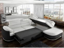 Canapé D'angle Convertible En Simili MYSEN - Blanc Et Noir - Angle Droit -Canapé Soldes Boutique canape 245291