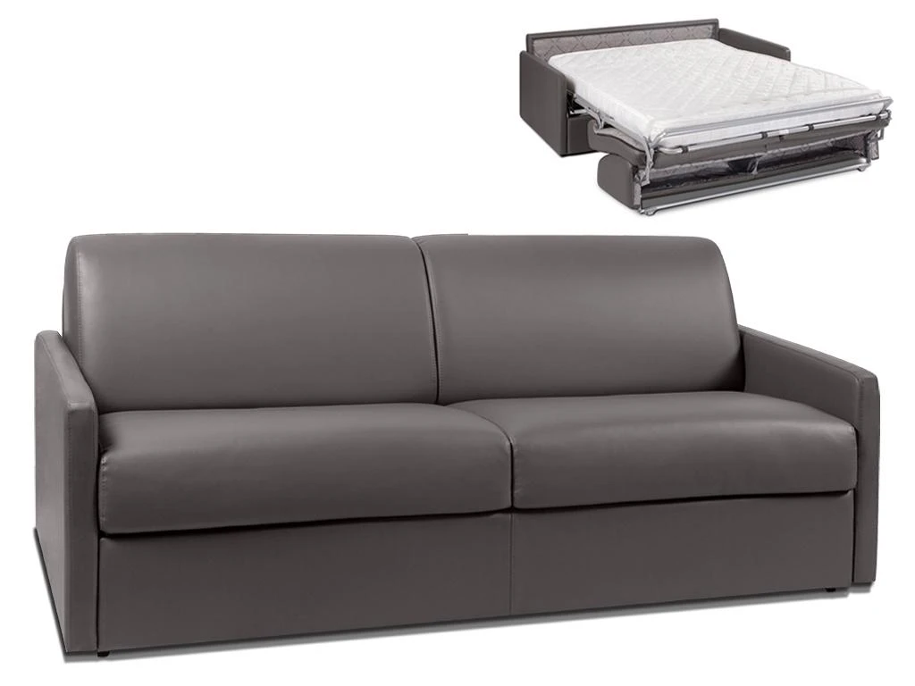 Canapé 4 Places Convertible Express En Simili CALIFE - Gris - Couchage 160 Cm - Matelas 14 Cm 2 Canapé 4 Places Convertible Express En Simili CALIFE - Gris - Couchage 160 Cm - Matelas 14 Cm – Image 2