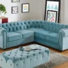 Canapé D'angle En Velours CHESTERFIELD - Bleu Pastel